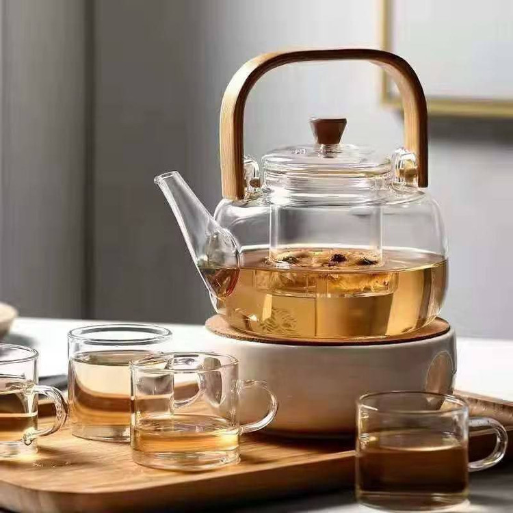 قوری پیرکس دسته چوب بامبو شعله مستقیم ۸۰۰ میلیلیتر
